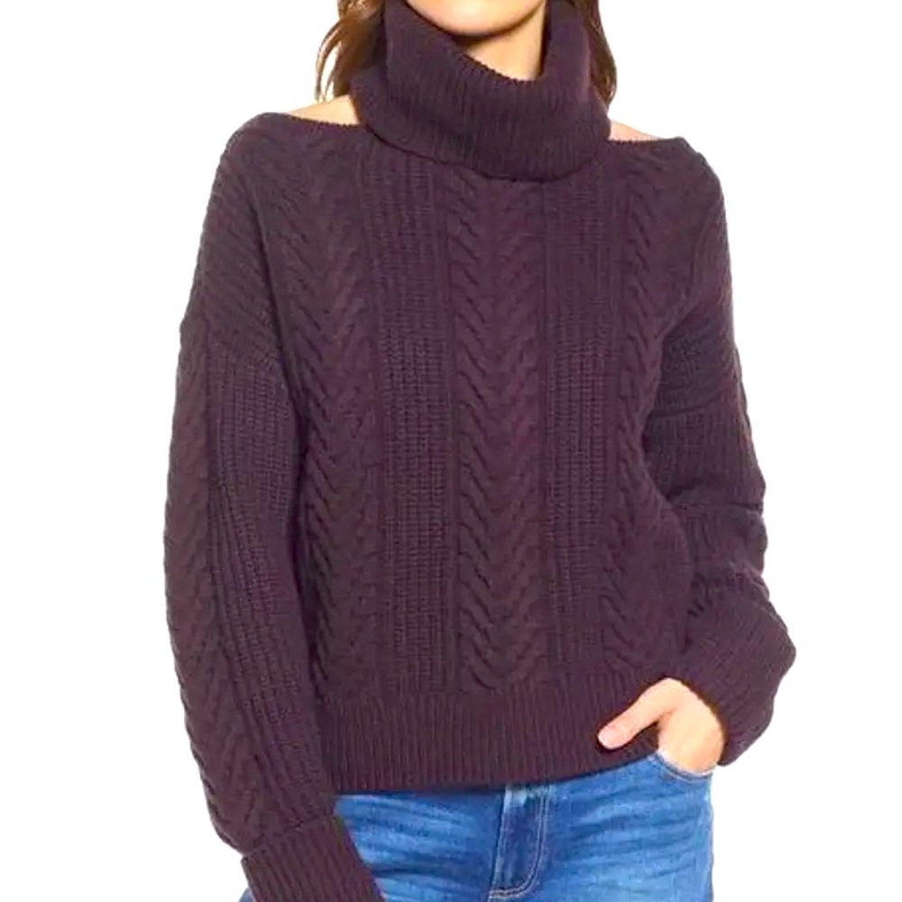 Paige Lorilee Wool Blend Turtleneck Sweater Women's Small Purple Cold Shoulder